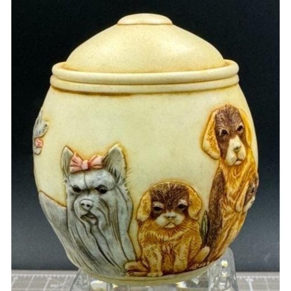 Handcrafted Jardinia Dog Themed Decorative Lidded Jar Urn